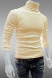 Cream White Casual Solid Patchwork Turtleneck Tops