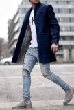 Ljusgrå Fashion Solid Pocket Spänne Turndown-krage Ytterkläder