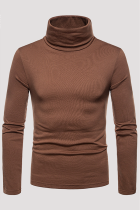 Coffee Fashion Casual Solid Patchwork Basic Turtleneck Tops