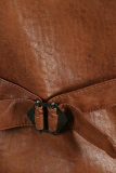 Marrom moda casual sólido patchwork fivela tops com decote em V