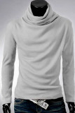 White Casual Solid Patchwork Turtleneck Tops