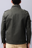 Capispalla collo alla coreana con cerniera tascabile casual alla moda verde militare