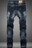 Il cowboy blu Street Patchwork strappato crea vecchi pantaloni (senza cintura)