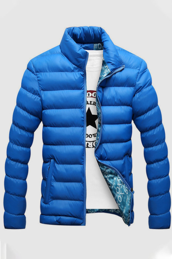 Sky Blue Casual Solid Patchwork Zipper Outerwear
