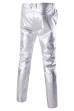 Zilverkleurige mode casual effen patchwork gesp met omslagkraag bovenkleding