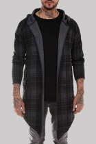 Ropa de abrigo cuello con capucha de patchwork a cuadros casual de moda gris oscuro