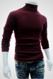 Ink Green Casual Solid Patchwork Turtleneck Tops