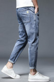 Синие повседневные рваные джинсы со средней посадкой в ​​стиле пэчворк Make Old
