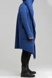 Blue Fashion Casual Solid Patchwork Pocket Hooded Collar Outerwear