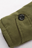 Army Green Casual Patchwork Draw String Zipper Hooded Collar Outerwear