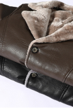 Brown Fashion Casual Solid Pocket Buckle Turndown Collar Outerwear