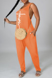 Oranje Mode Casual Print Backless O-hals Regular Jumpsuits