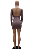 Champagner Sexy Animal Print Backless O-Neck Bleistiftrock-Kleider
