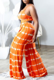 Oranje Sexy Casual Print Backless Asymmetrische O-hals Plus Size Two Pieces