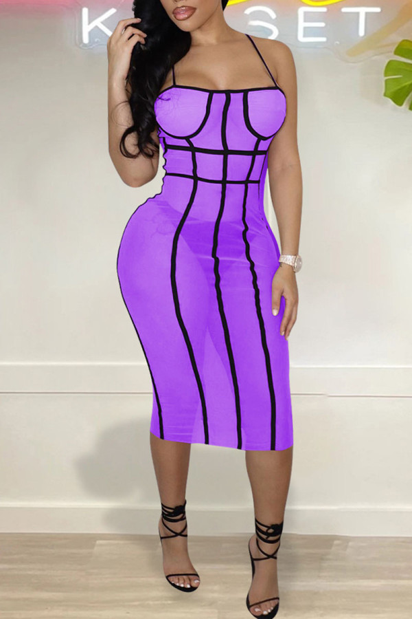 Púrpura Sexy Retazos lisos Vestidos de falda lápiz transparentes