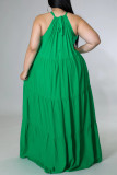 グリーンセクシーカジュアルソリッドバックレスOネックノースリーブドレスプラスサイズのドレス