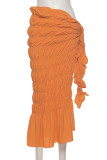 Oranje casual effen patchwork vouw midden taille rechte effen kleur broek
