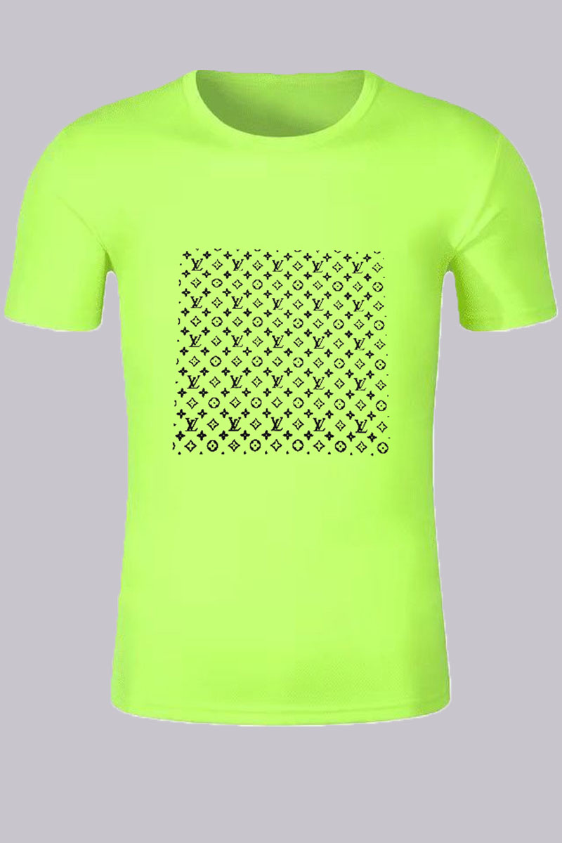 

Fluorescent Green Fashion Street Print Letter O Neck T-Shirts