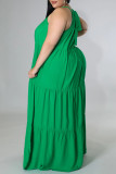 Grünes, sexy, lässiges, festes, rückenfreies, ärmelloses Kleid mit O-Ausschnitt in Übergröße