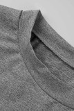 ブルゴーニュ ファッション カジュアル レタープリント シースルー スリット Oネック 半袖 ツーピース