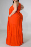 Orange Sexy Casual Solid Backless O Neck Sleeveless Dress Plus Size Dresses
