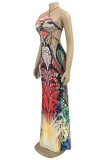 Multicolor Fashion Sexy Print Bandage Backless Halter Sleeveless Dress