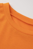 オレンジファッションカジュアルソリッドベーシックOネックTシャツ