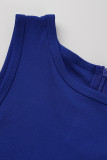 Blauwe mode casual effen basic O-hals skinny jumpsuits