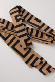 Khaki Fashion Casual Print Basic Zipper Collar Regular Jumpsuits