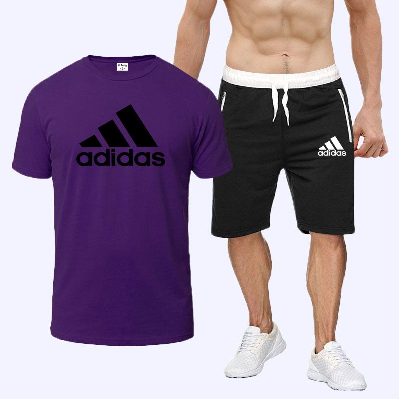 

Purple Fashion Sportswear Print Split Joint O Neck Short Sleeve Two Pieces