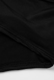ブラックファッションセクシーなソリッド包帯バックレスホルターノースリーブツーピース