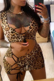 Леопардовый принт мода сексуальный принт леопардовый бинт выдалбливают V-образным вырезом без рукавов платье