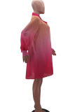 Vestidos rectos con cuello en O y vendaje con estampado informal rojo rosa