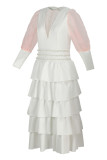 Белые модные повседневные прозрачные платья в стиле пэчворк с бисером и круглым вырезом, юбка-торт