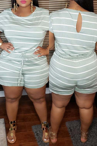 Combinaisons mode casual rayé imprimé basique col rond grande taille vert clair