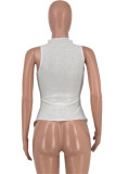 White Fashion Sexy Solid Hollowed Out Patchwork Asymmetrical Turtleneck Tops