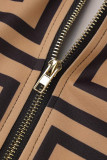 Khaki Fashion Casual Print Basic Zipper Collar Regular Jumpsuits