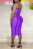 Purple Sexy Solid Patchwork See-through Pencil Skirt Dresses