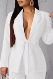 Prendas de abrigo de cuello vuelto de vendaje sólido informal de moda blanca