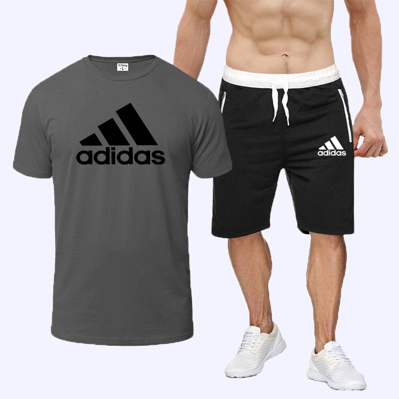

Dark Gray Fashion Sportswear Print Split Joint O Neck Short Sleeve Two Pieces