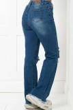 Baby Blue Fashion Casual Solid High Waist Regular Ripped Denim Jeans