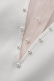 Vestidos de saia de bolo branco moda casual patchwork transparente com miçangas