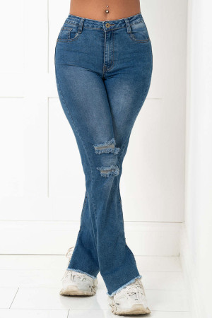 Baby Blue Fashion Casual Solid High Waist Regular Ripped Denim Jeans