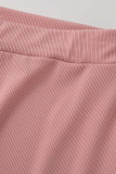 Rosa moda casual patchwork liso hendidura cuello alto asimétrico manga larga dos piezas