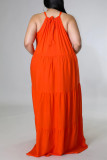 Orange, sexy, lässiges, festes, rückenfreies, ärmelloses Kleid mit O-Ausschnitt, Kleider in Übergröße