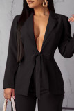 Prendas de abrigo de cuello vuelto de vendaje sólido informal de moda negra