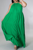 Grünes, sexy, lässiges, festes, rückenfreies, ärmelloses Kleid mit O-Ausschnitt in Übergröße