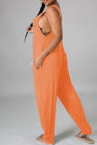 Macacão regular laranja moda casual sem costas sem costas