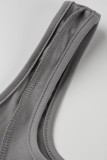 Gilet solido casual grigio sexy pantaloni con scollo a U senza maniche in due pezzi