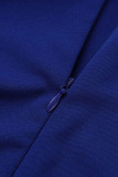 ブルーファッションカジュアルソリッドベーシックOネックスキニージャンプスーツ